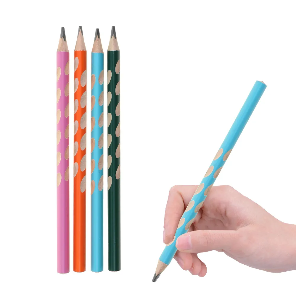 थोक एचबी मानक पेंसिल सुंदर लकड़ी पेंसिल सुधार पकड़ त्रिकोणीय पेंसिल बच्चों के लिए कस्टम लोगो के साथ