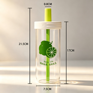 Vaso de Vidrio <span class=keywords><strong>con</strong></span> Pajita <span class=keywords><strong>y</strong></span> Tapa, Gran Capacidad, de Borosilicato, Diseño Contemporáneo, Portátil, para la Vuelta al Cole, para Leche, Limonada, <span class=keywords><strong>Agua</strong></span> - Product Image 5
