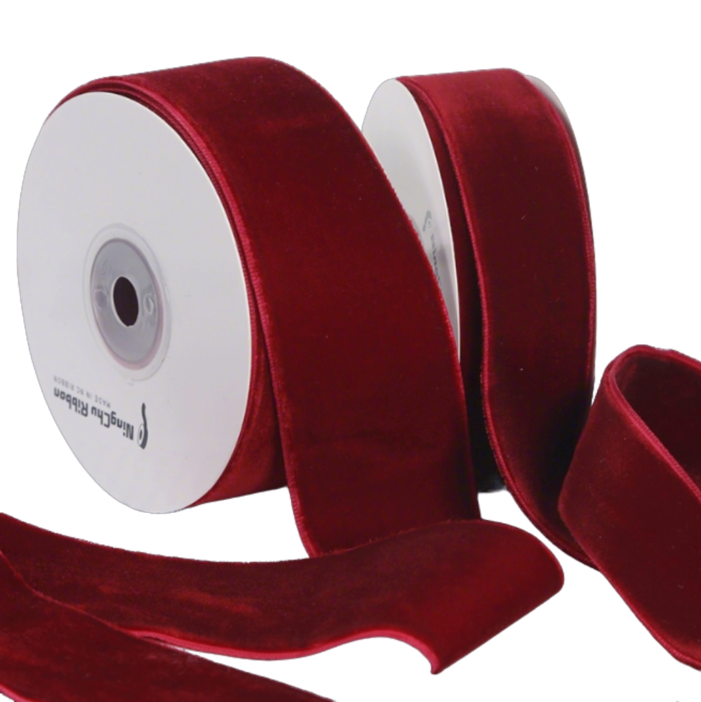 Premium High Quality Claret Velvet Ribbon 1 Inch 2.5cm 50 Yards Per Roll Double Faced Velvet Ribbon Rolls for Gifts Decoration