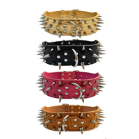 Großes Hundehalsband mit Nieten und Tiermuster Wolfszahn-Design aus PU-Leder, Atmungsaktiv & Langlebig, Verstellbares Haustierhalsband für Große Hunde