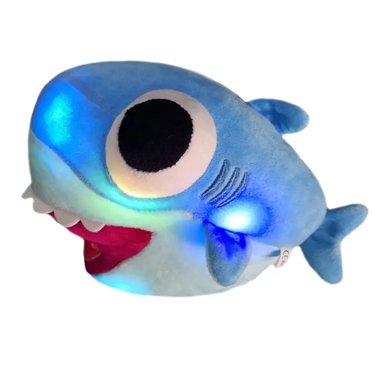 Nieuwe Komende Nachtlampje Knipperende Kleine Haai Knuffel Met Grote Ogen Hot Shark Pluche Pop Speelgoed Met Led Licht voor Baby
