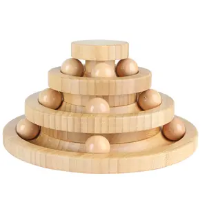 Customized Three-Tiered Bamboo Wooden Cat Turntable Toy Popular Interactive Pet Ball Set For Playful Dogs And Cats