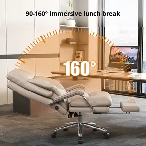 Chaise de bureau de direction en cuir véritable, ergonomique, inclinable, dossier réglable, pivotante, confortable pour une longue séance assise, chaise d'ordinateur - Product Image 2