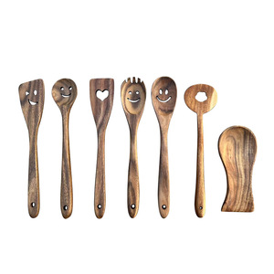 Wooden Spoon And Spatula Set 7 Piece Smile Face Design For Kitchen Cooking Utensils - Product Image 1