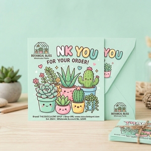 Tarjetas de Agradecimiento con Cactus y Suculentas Verde Menta, Personalizadas con Logotipo, OEM, ODM, para Amantes de Plantas Botánicas, con Inserto Decorativo - Product Image 3