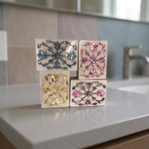 Stonecrafts International Handcrafted Square Modern Marble Inlay Jewelry <b>Box</b> | Floral Semi-Precious Stone <b>Trinket</b> Storage | <b>Box</b> - Product Image 2