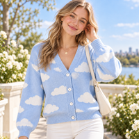 Cardigan en jacquard nuage personnalisé pour femme, col en V, boutonné, manches longues, tricot ample, OEM ODM