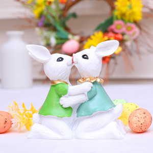 ของตกแต่งบ้านเรซิ่นรูปกระต่ายคู่รักจูบกันสำหรับเทศกาลอีสเตอร์ ขายดีรุ่นใหม่ - Product Image 2