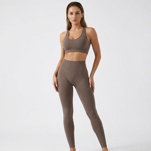 Leggings de Yoga de Cintura Media sin Costuras, Diseño Acanalado de Longitud Completa, Color Sólido, Pantalones de Fitness Elásticos en Cuatro Direcciones con Bordado para Mujer - Product Image 1