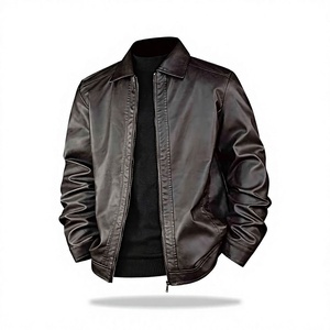 Custom Unisex Dark <b>Brown</b> Coated PU <b>Leather</b> <b>Jacket</b> Turn Collar Zipper Closure Moto Biker Style Regular Fit Winter Outerwear - Product Image 1