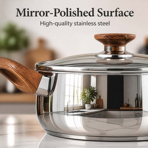 5pcs Stainless Steel Cookware Set with Retro Wood-Grain Handles Includes Stockpots <b>Mirror</b> Polished Induction Kitchen Pot Set - Product Image 2