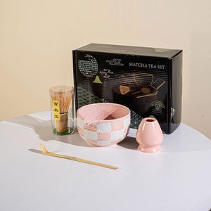 Classic Ceramic Trendy Purple & White Checkered <b>Set</b> With Bamboo Whisk Scoop and Holder-Gift for <b>Matcha</b> Lovers - Product Image 2