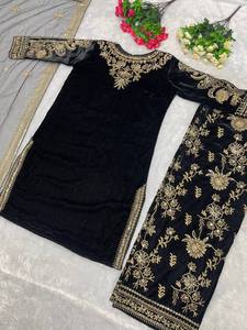 NEW DESIGNER PARTY WEAR HEAVY VISCOSE <b>VELVET</b> TOP WITH PANT BEAUTIFUL EMBROIDERY WORK WINTER WEAR TRADITIONAL FUNCTIONAL WEAR - Product Image 3