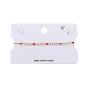 Stainless Steel <b>Beaded</b> Bracelet Gold Plated <b>Red</b> <b>Beads</b> Unisex Fashion Jewelry Gift - Product Image 1