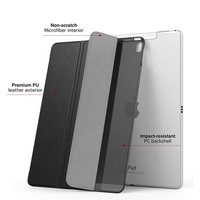 Housse de protection pour iPad 10,2 pouces en cuir PU de haute qualité, face avant en cuir PU et dos semi-transparent en PC rigide, pour un usage quotidien