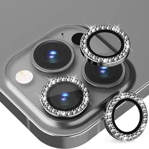 Film de protection d'écran pour objectif de caméra en verre à paillettes pour iPhone 13 14 15 Pro max Protecteur d'objectif de caméra à paillettes en diamant