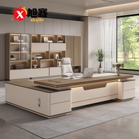 Bureau de direction élégant noir, table contemporaine pour PDG avec grand plateau pour les dirigeants d'entreprise, utilisations commerciales à long terme
