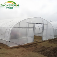 Serre agricole commerciale à simple travée, grande taille, en verre, avec système de ventilation et d'irrigation, tunnel solaire durable à structure en acier