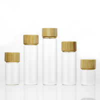 Conteneur de stockage de café en verre personnalisé de 22 mm de diamètre, tube en verre, bouteille pour fleurs, thé, capsules, avec bouchon en bambou à vis
