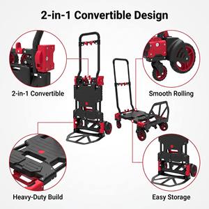 <b>Foldable</b> Hand Cart With Four Wheels Red Plastic Platform <b>Trolley</b> For Shopping And Household Use - Product Image 4