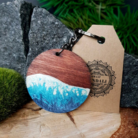 Porte-clés en bois massif et résine 3D fait main, motif vague océanique, pendentif multi-formes thème plage côtière, souvenir écologique, OEM