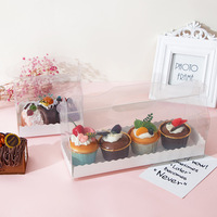 Boîte à pâtisserie carrée en carton transparente, écologique, jetable et autoportante, avec poignée, pour mille-feuille, tranches de gâteau, rouleaux de pâtisserie et autres aliments
