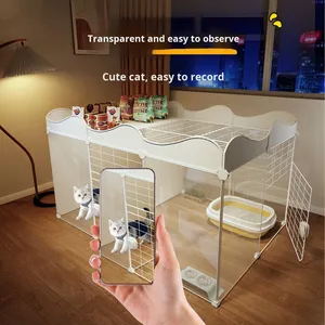 Прозрачная прочная пластиковая клетка для кошек для домашнего использования, свободно соединяемая, для изоляции в помещении, на балконе, для родильного отделения, разделитель пространства - Product Image 4