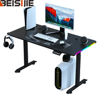 Bureau de jeu électrique moderne en acier Wquantum avec hauteur réglable, éclairage RGB, double tension pour bureau et bâtiment