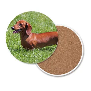 Sous-verre en céramique Dachshund prairie en liège, dos absorbant pour chien, sous-verre de boisson personnalisé UV, ensemble de sous-verres en céramique vierge