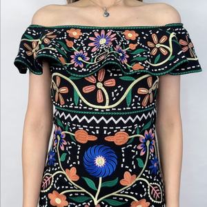 ผู้ผลิตเสื้อผ้าสตรี ชุดมินิเดรสลำลองติดกระดุมแต่งระบายพร้อมลายปัก - Product Image 3