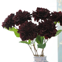 Fleur artificielle Dahlia de haute qualité au toucher réel, tige violet foncé pour décoration florale de table de mariage gothique sombre