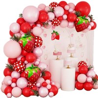 Set Rangkaian Balon Aluminium Tema Buah Stroberi Lintas Negara untuk Dekorasi Hari Ibu, Pesta, dan Lengkungan Balon untuk Anak Laki-laki dan Perempuan