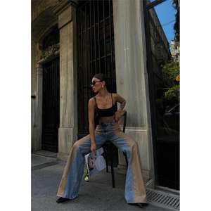 Pantalones de Mezclilla con Parches de Cuero de Cintura Alta para Mujer, Transpirables y Ligeros, Color Beige, Talla XL, para Oficina - Product Image 2