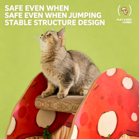Maison pour chat multiplateforme en forme de champignon, en carton ondulé épaissi, avec structure en bois, robuste, durable et anti-griffures