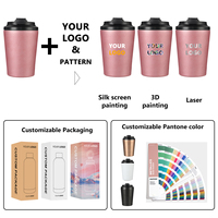 Mug isotherme rose 350 ml (12 oz) réutilisable, cadeau d'affaires, voyage, double paroi sous vide, sans BPA, écologique, en acier inoxydable