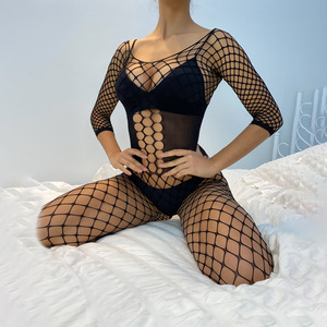 Body de lingerie transparent noir sexy ajouré pour femme, style résille ouvert, lingerie chaude - Product Image 2