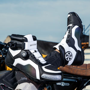 Bottes de moto pour homme en cuir microfibre et PU, embout en acier, imperméables, respirantes, à lacets, style motard - Product Image 4