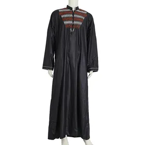 Islamic Muslim Men's Embroidered Long Sleeve Robe Slim Quick Dry Style Dress Daily Wear Dubai arabic clothes young for men