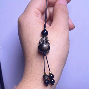 Vente en gros d'<span class=keywords><strong>obsidienne</strong></span> naturelle argentée et dorée, <span class=keywords><strong>Pixiu</strong></span>, Chat porte-bonheur, supports pour téléphone portable et sacs, <span class=keywords><strong>obsidienne</strong></span> tendance - Product Image 2