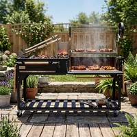 Barbecue XXL Santa Maria Argentin en acier robuste thermolaqué, chariot pliable, pour camping extérieur au charbon de bois