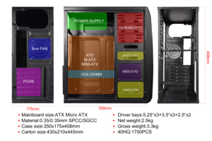 Pc atx a granel con ventilador de fuente de alimentación, plexiglás, refrigerado horizontal, gabinete de cpu, caja de ordenador, chasis de pc - Product Image 5