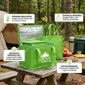 Green 40L Reusable Thermal <b>Ice</b> Cream Packaging Bag Nonwoven Foil Lined Tote <b>Cooler</b> Bag - Product Image 3