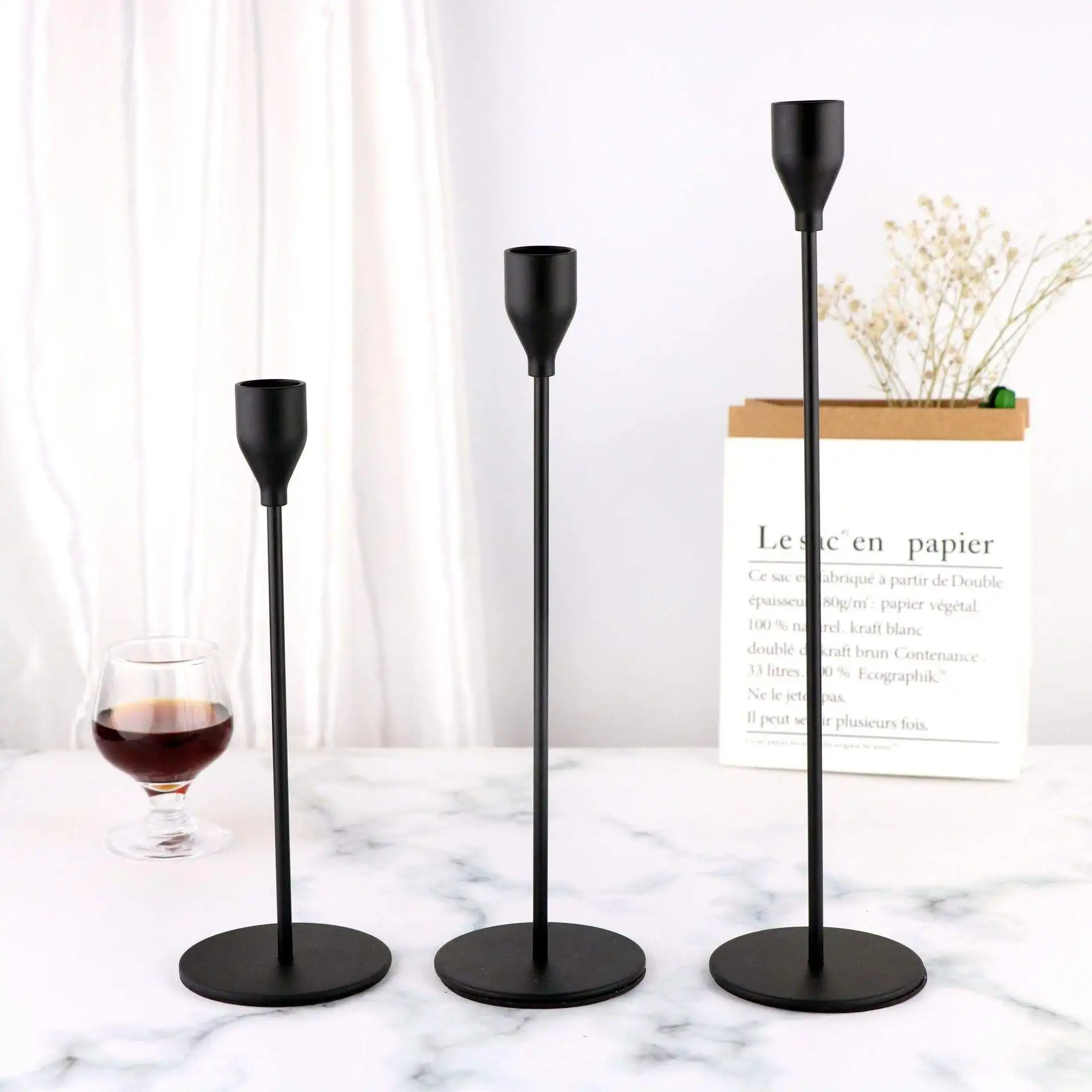 Retro Iron Taper Candle Holder Set of 3 Simple Black Candlestick Holders Candlelight Stand for Halloween Christmas Dining Room