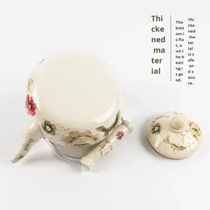 Чугунный чайник с романтическим парижским цветочным узором, ручкой из композитных материалов, грушевидной формы, с крышкой из стекла, пригодной для газовых и индукционных плит, экологичный. - Product Image 4