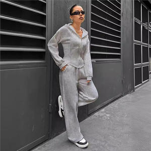 Dropshipping Shopify 2025 Fall Winter <b>Womens</b> <b>Hooded</b> <b>Cardigan</b> Slim Fit Hoodie Wide Leg Pants Two Piece Casual Set - Product Image 1