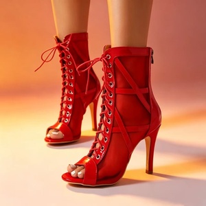 Botas de <span class=keywords><strong>Baile</strong></span> <span class=keywords><strong>Latino</strong></span> Blancas de 9.5cm con Punta Abierta, de Satén, para Salsa, Tango, Práctica, <span class=keywords><strong>Baile</strong></span> de Salón, con Cordones, para Jazz - Product Image 3