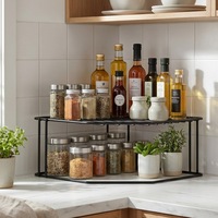 Étagère de rangement autoportante double niveau en fer forgé, robuste, durable, moderne et minimaliste, pour épices et vaisselle de cuisine