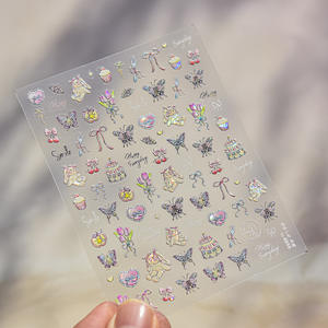 Autocollants pour ongles TSZS INS, mignons, pour anniversaire, style coréen, autocollants pour ongles 5D, mignons, colorés, <span class=keywords><strong>graffiti</strong></span>, fleurs, nœuds, décalcomanies pour ongles - Product Image 4