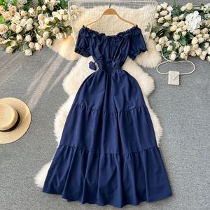 Abito da donna stile francese con spalle scoperte, maniche a sbuffo, vita impero e effetto snellente, stile fatato <span class=keywords><strong>per</strong></span> vacanze dolci - Product Image 2