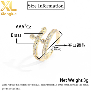 Anillo Abierto con Incrustaciones de Circonio, Chapado en Oro, Ajustable, de Doble Capa, para Unisex - Product Image 3